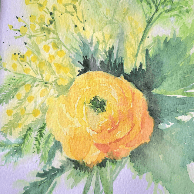 Aquarelle Bouquet fleuri jaune
