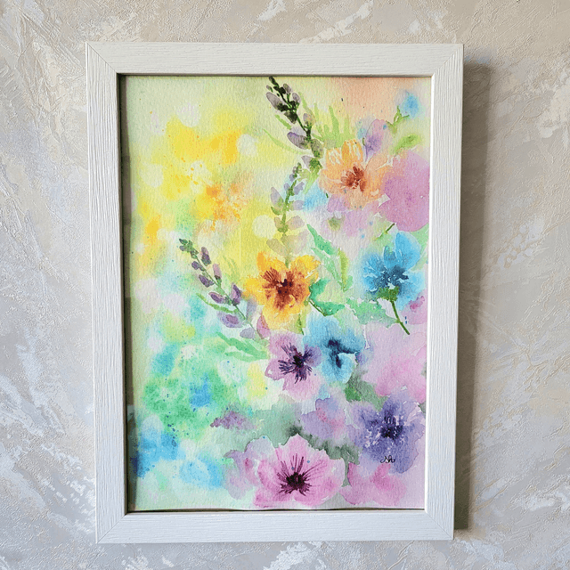 Aquarelle Fleurs multicolores floues