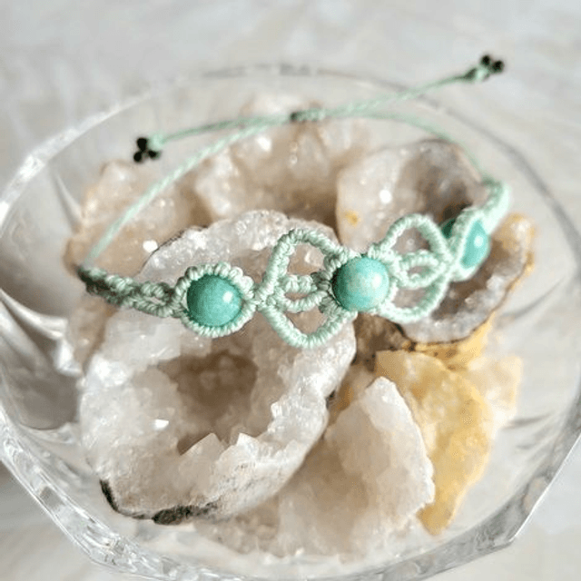 Kit Bracelet dentelle amazonite (micro-macramé fils vert d’eau, pierre naturelle)