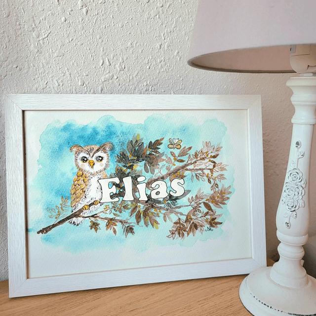 Prénom hibou forêt à la commande 