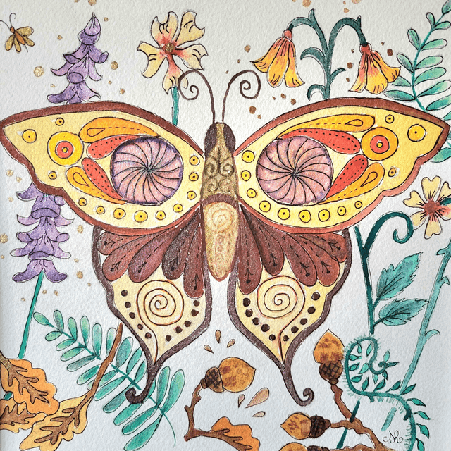 Aquarelle Papillon orange et marron